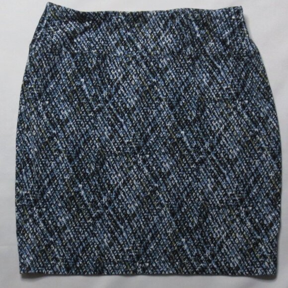 J. JILL womens STRETCH mini BLUE pencil SMOOTH-FIT SKIRT black WHITE size S - Picture 1 of 8